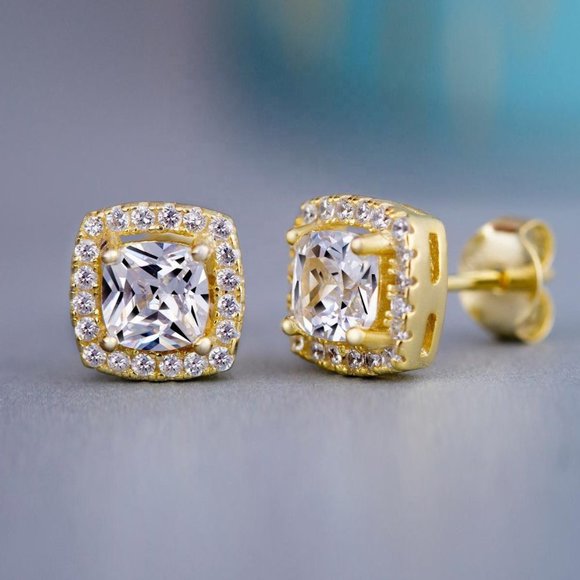 ✨Classical Square Gold Plated Round Zircon Stud Earrings forWomen/Men,UNVN12436 - Picture 1 of 2